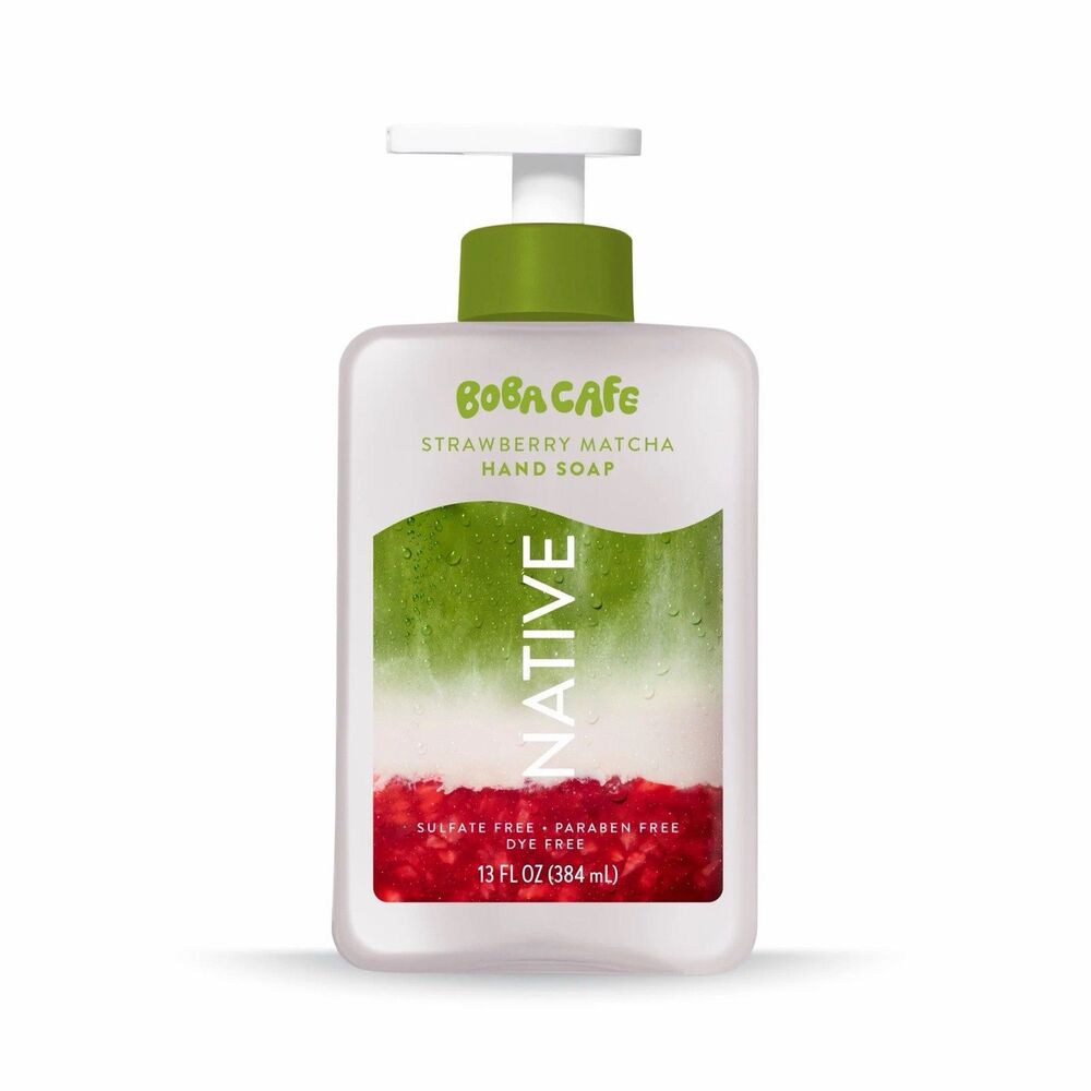 New x 2 Native Boba Cafe Strawberry Matcha Hand Soap Sulfate Paraben Dye Free